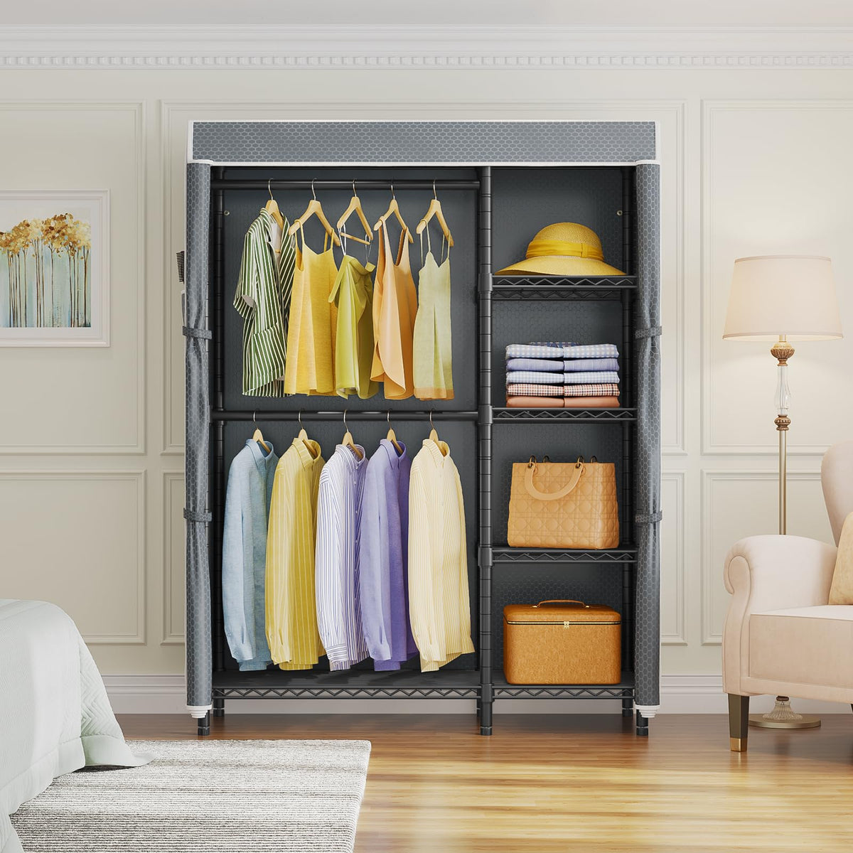 V7C Portable Closet for Hanging Clothes Heavy Duty Rack with Cover