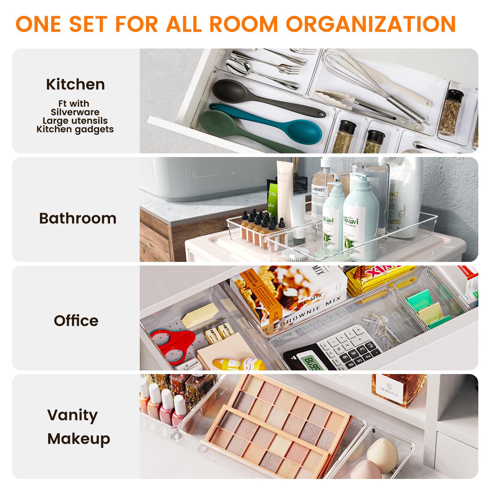 30 Pack Large Clear Plastic Drawer Organizer Bins (30 Count)