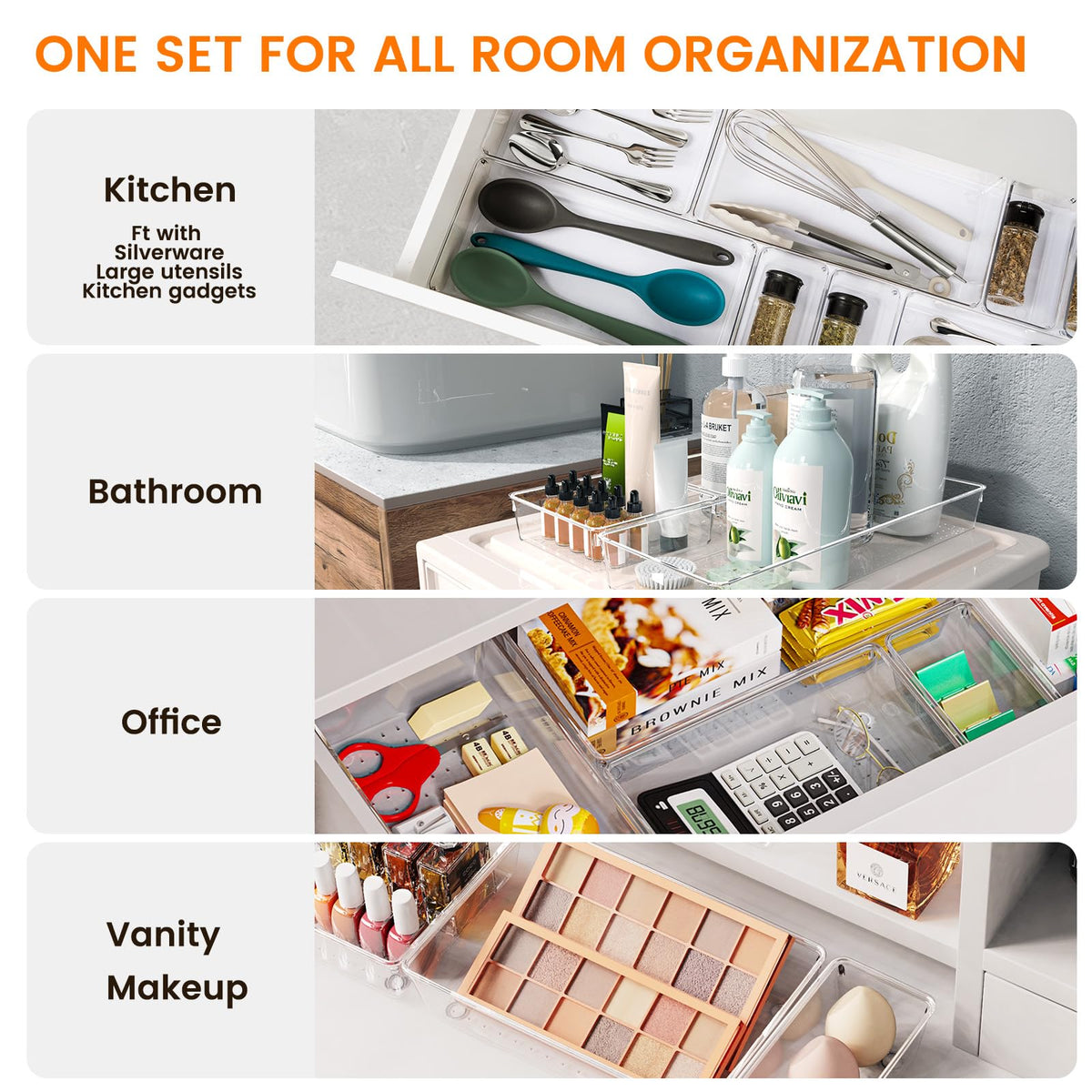 30 Pack Large Clear Plastic Drawer Organizer Bins (30 Count)