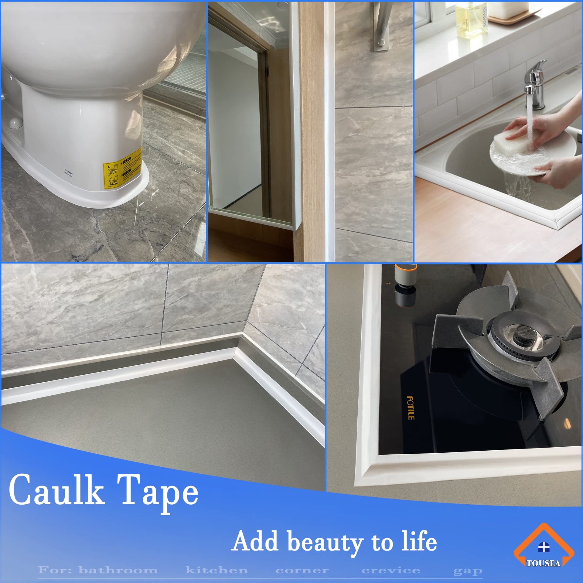 White 1.5" x10.5ft Caulk Tape for Tub