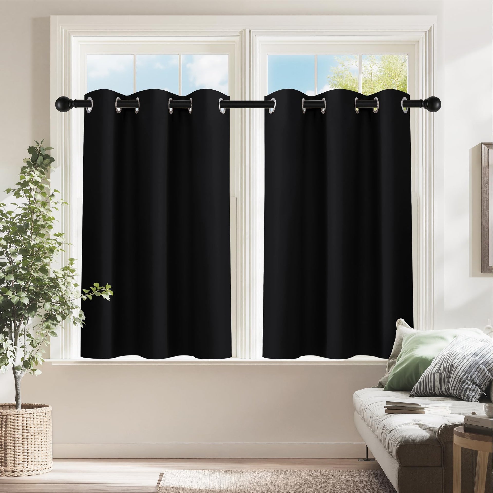 Black Short Blackout Curtains for Kitchen (2 Count)