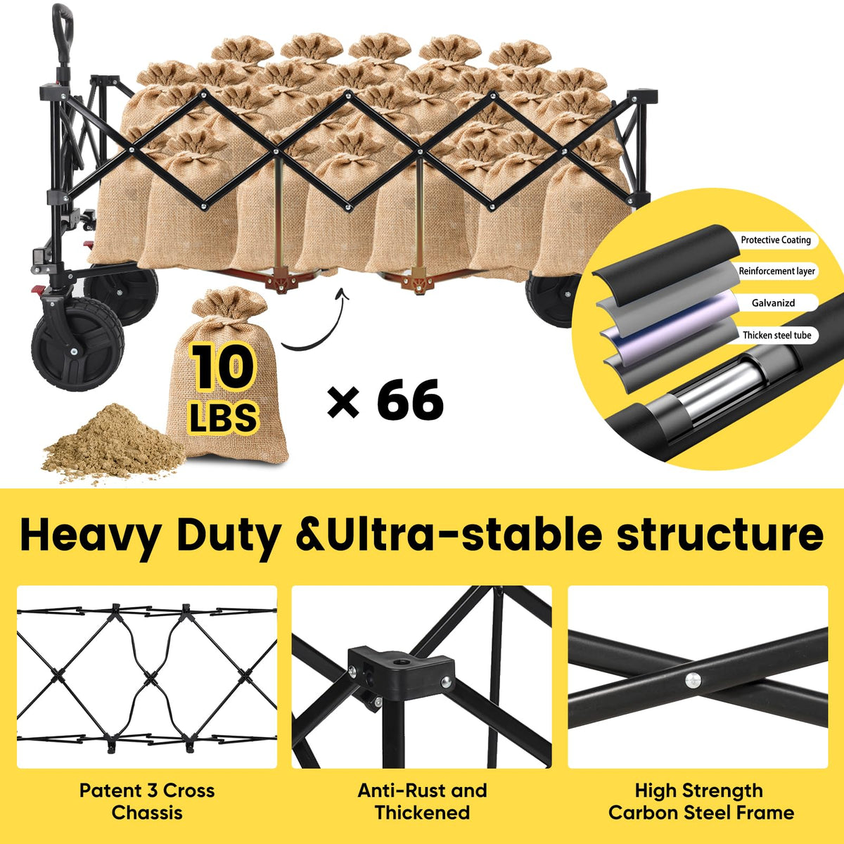 48''L Collapsible Foldable Extended Wagon with 660lbs Weight Capacity
