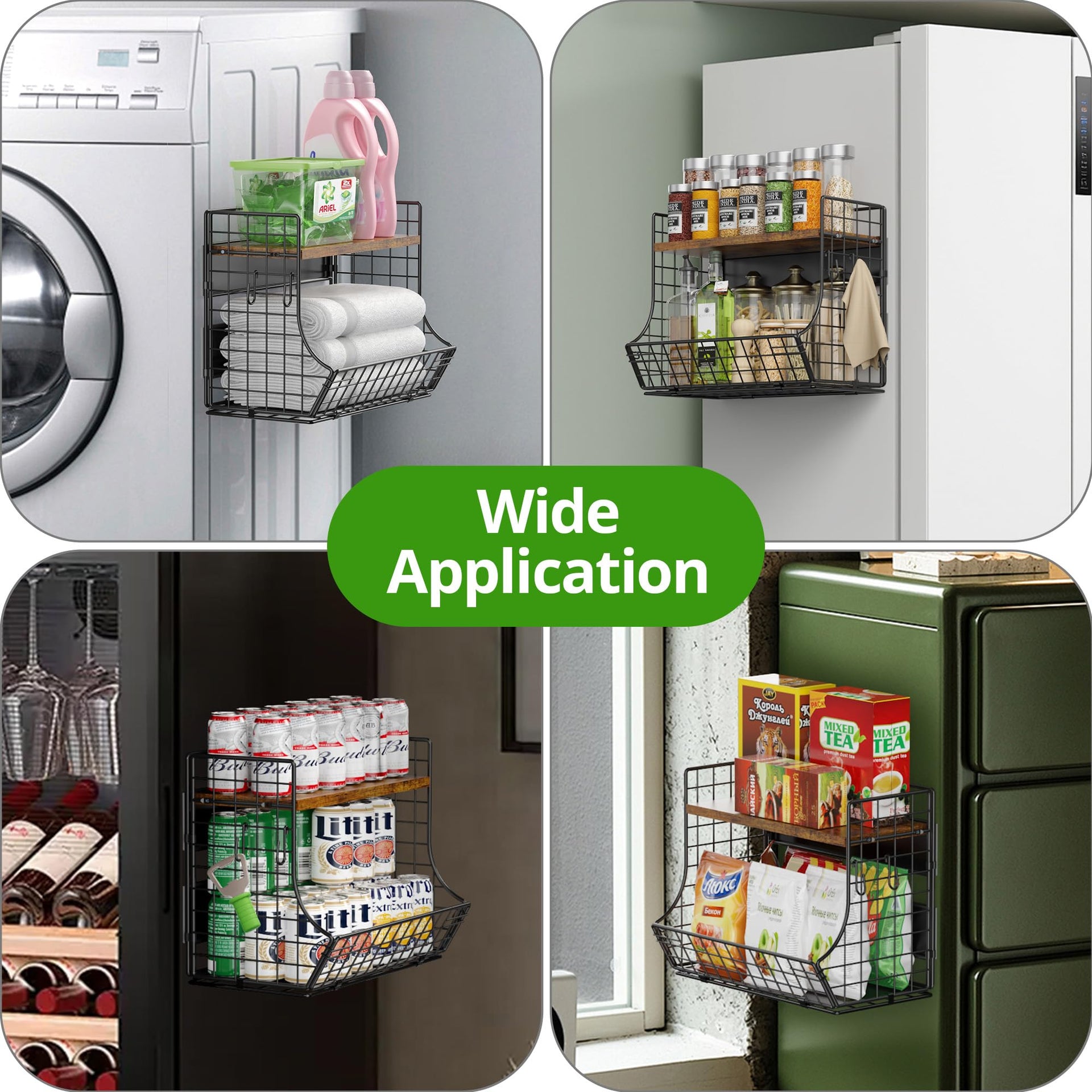 2 Pack Magnetic Shelf for Fridge with Wood Lid