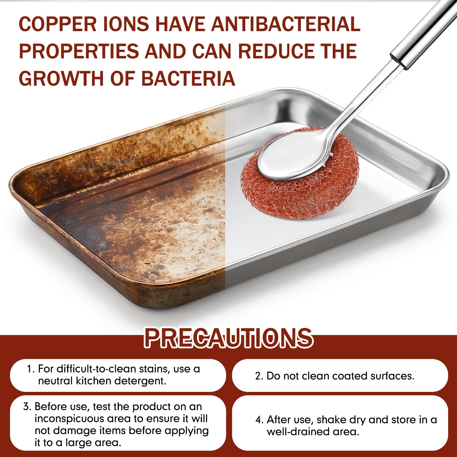 5 Pcs Copper Coated Scourers Copper Scrubbing Pads Scouring Pads 1 PC Steel Wool Scrubber Dish Brush Set with Handle Deep Cleaning Scrubber Silver for Kitchen Cleaning Dishes Pots Pans (6 Count)