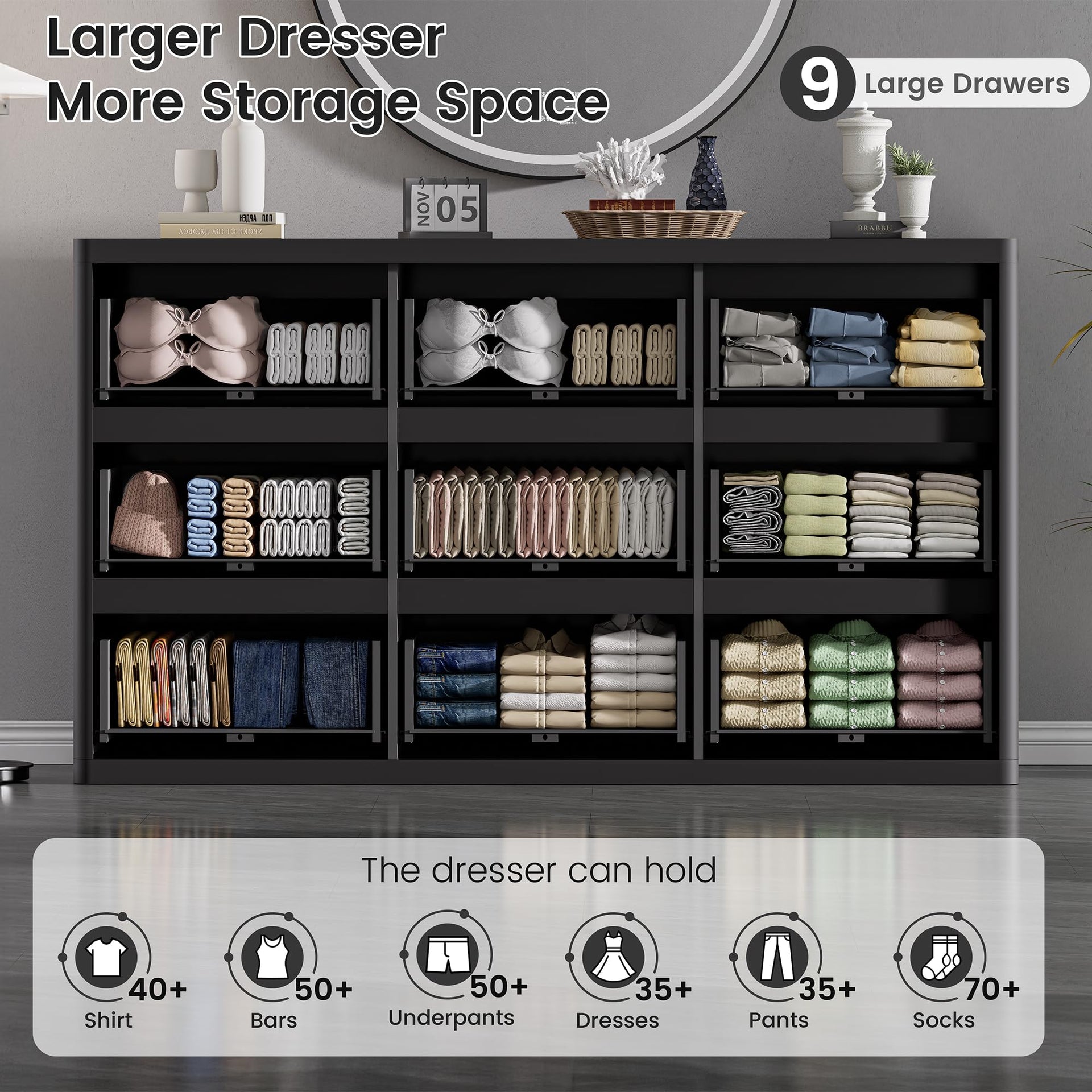 Fluted 9 Drawers Dresser