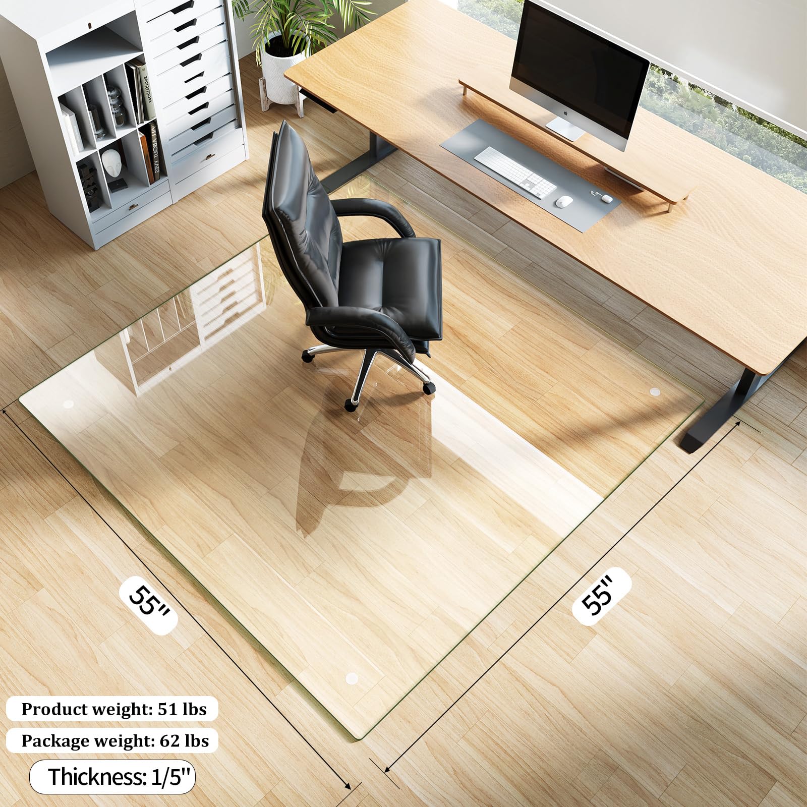 55" x 55" Office Chair Mat for Hardwood Floors & Carpets