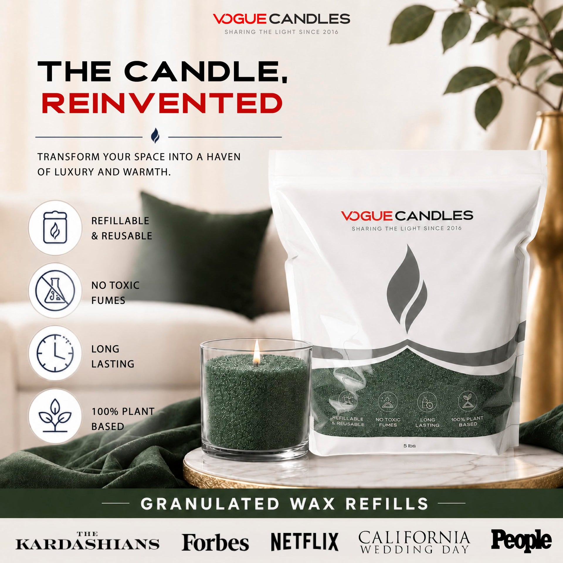 Vogue Candles Green Pearled Candle Sand Wax (80 Ounce)