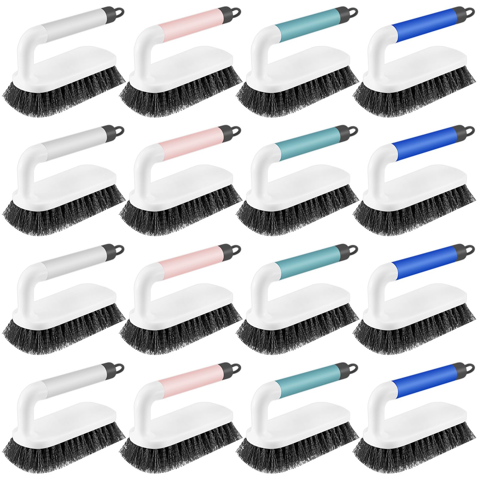 16 Pack Scrub Brush Heavy Duty Cleaning Brushes with Handle Stiff Bristles Scrub Brush Bulk for Shower Bathroom Carpet Kitchen Bathtub Scrubber (16 Count)