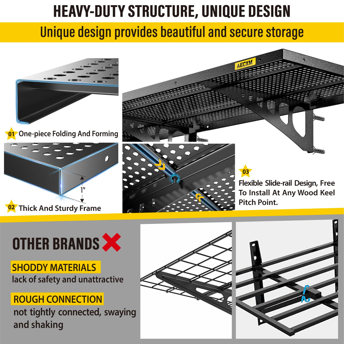 4 Pack 1.64x4ft Adjustable Garage Wall Shelving 1120lbs Load Capacity Heavy Duty Wall Mounted Storage Shelf Metal Floating Shelves for Garage (4 Count)