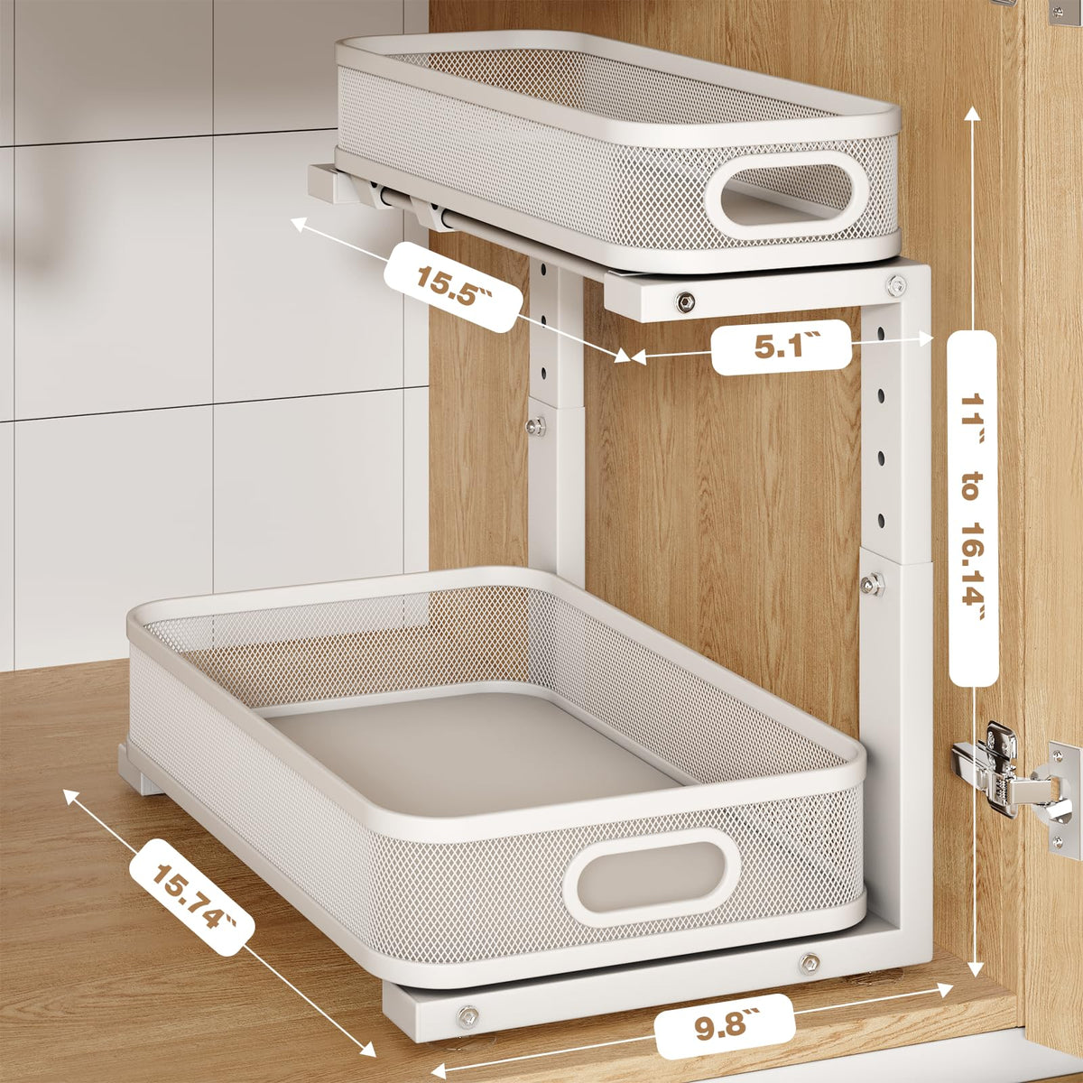 2 Pack Under Sink Organizer With Smooth Cylindrical Rail (2 Count)