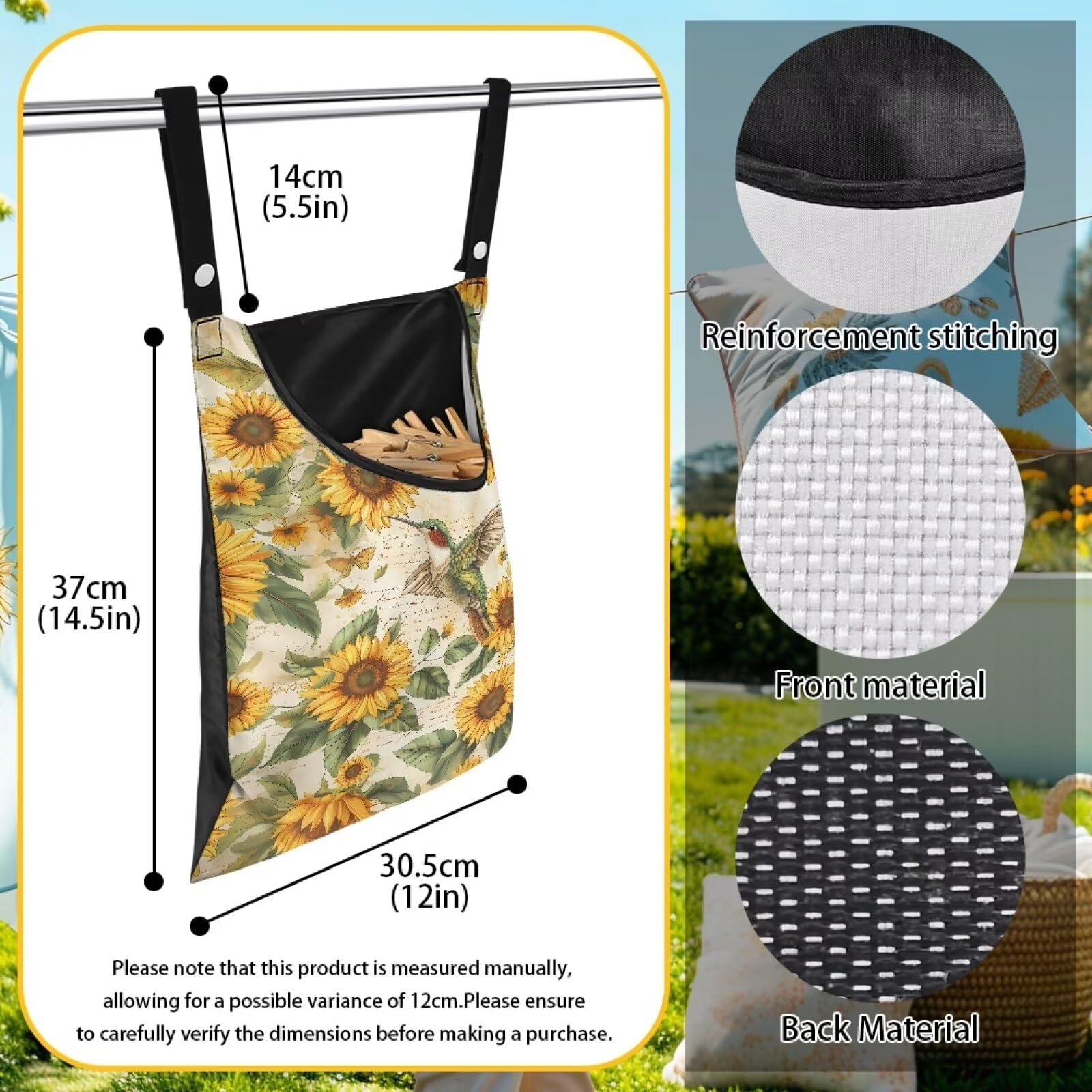Hummingbird Laundry Clothespin Bag Clothespin Storage Hanger Bag with a Large Opening