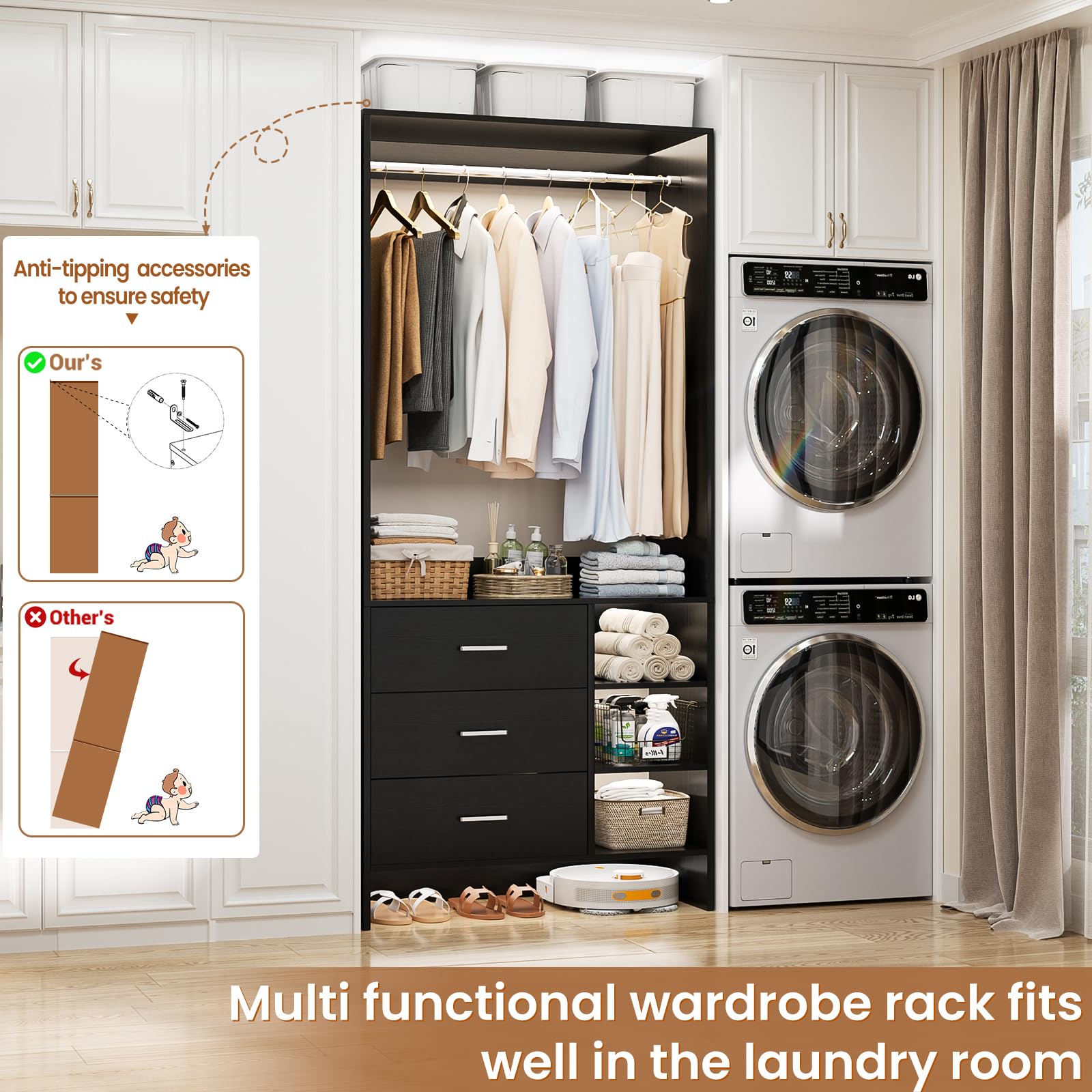 2.5FT Closet System with 3 Drawers