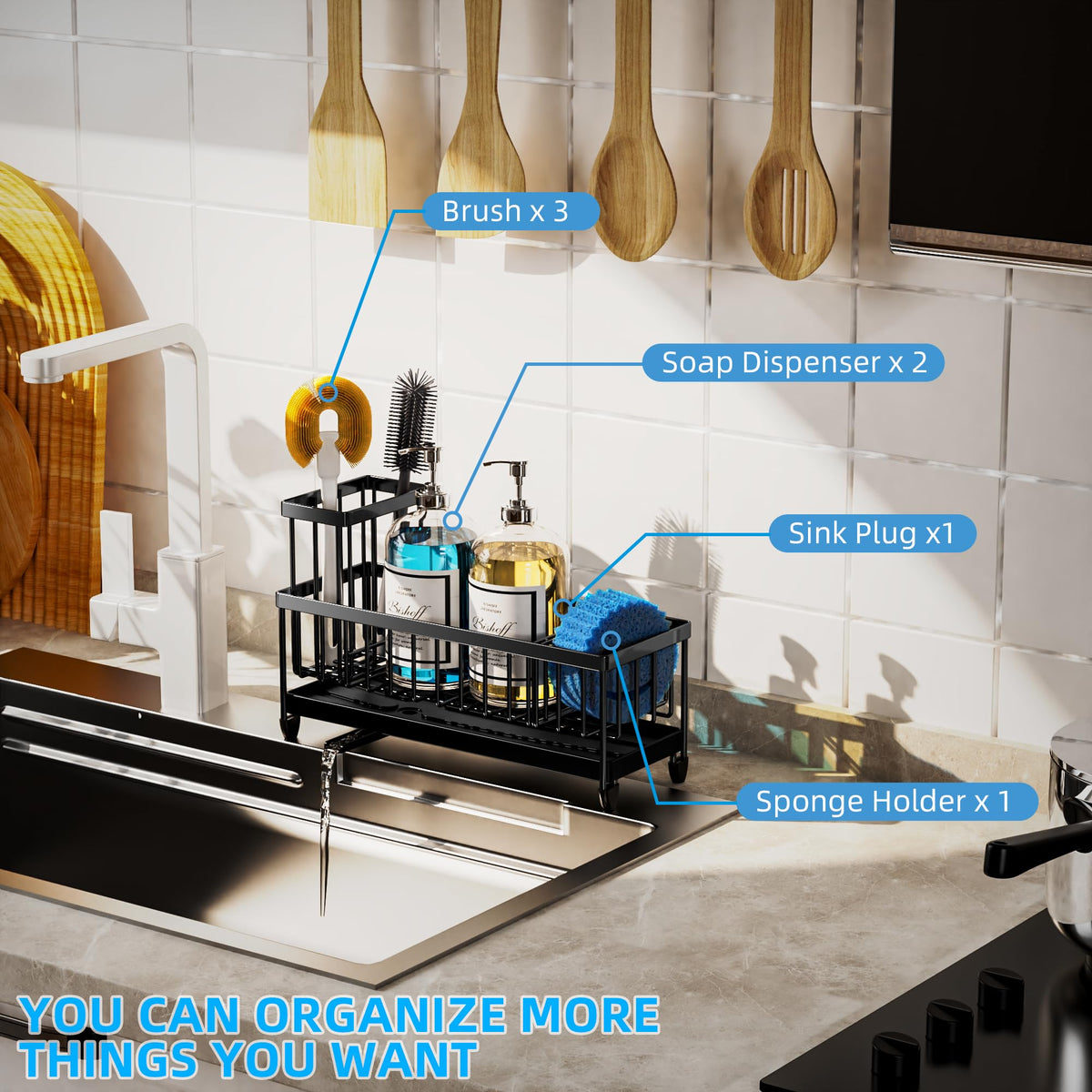 Extra Large Sponge Holder for Kitchen Sink Organizer Caddy
