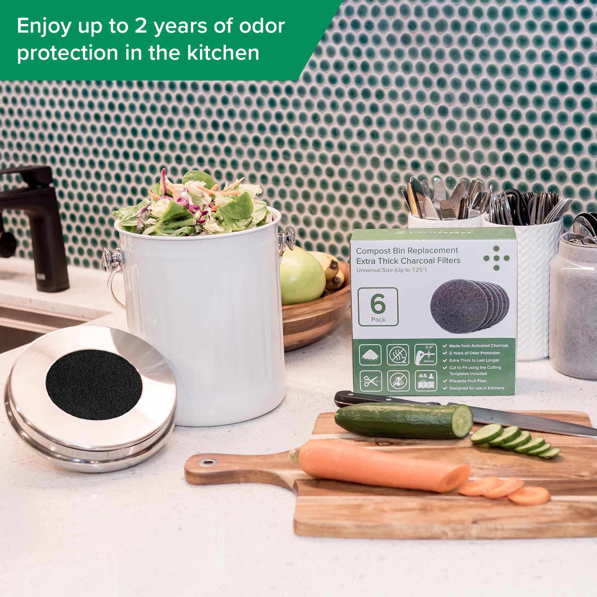 2 Years Supply Extra Thick Filters for Kitchen Compost Bins (6 Count)