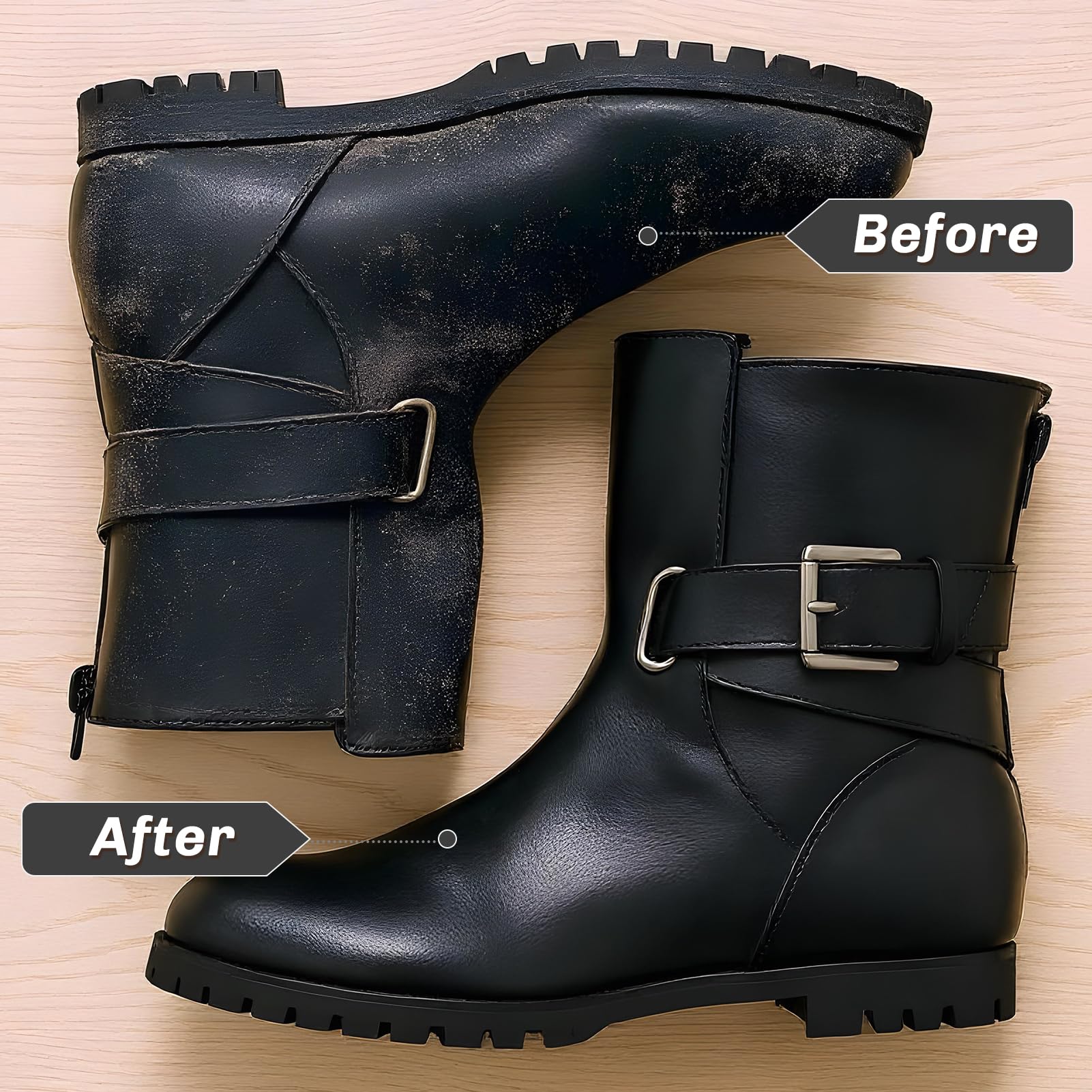 4 Pcs Horsehair Shine Shoes Brush Kit Polish Dauber Applicators Cleaning Leather Shoes Boots Care Brushes Suede Cleaner Brush with Microfiber Shoe Cloth