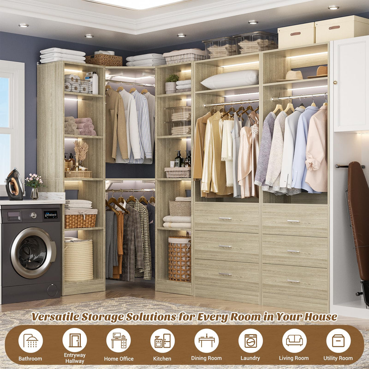 Corner Closet System with 6 Drawers