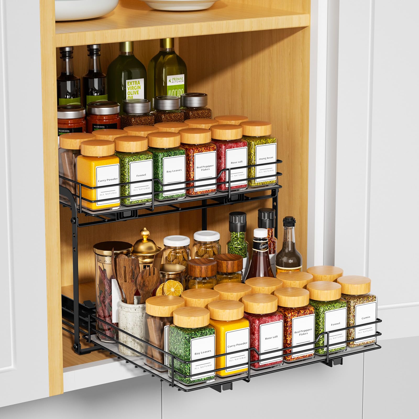 2 Tier Pull Out Spice Rack Organizer for Cabinet