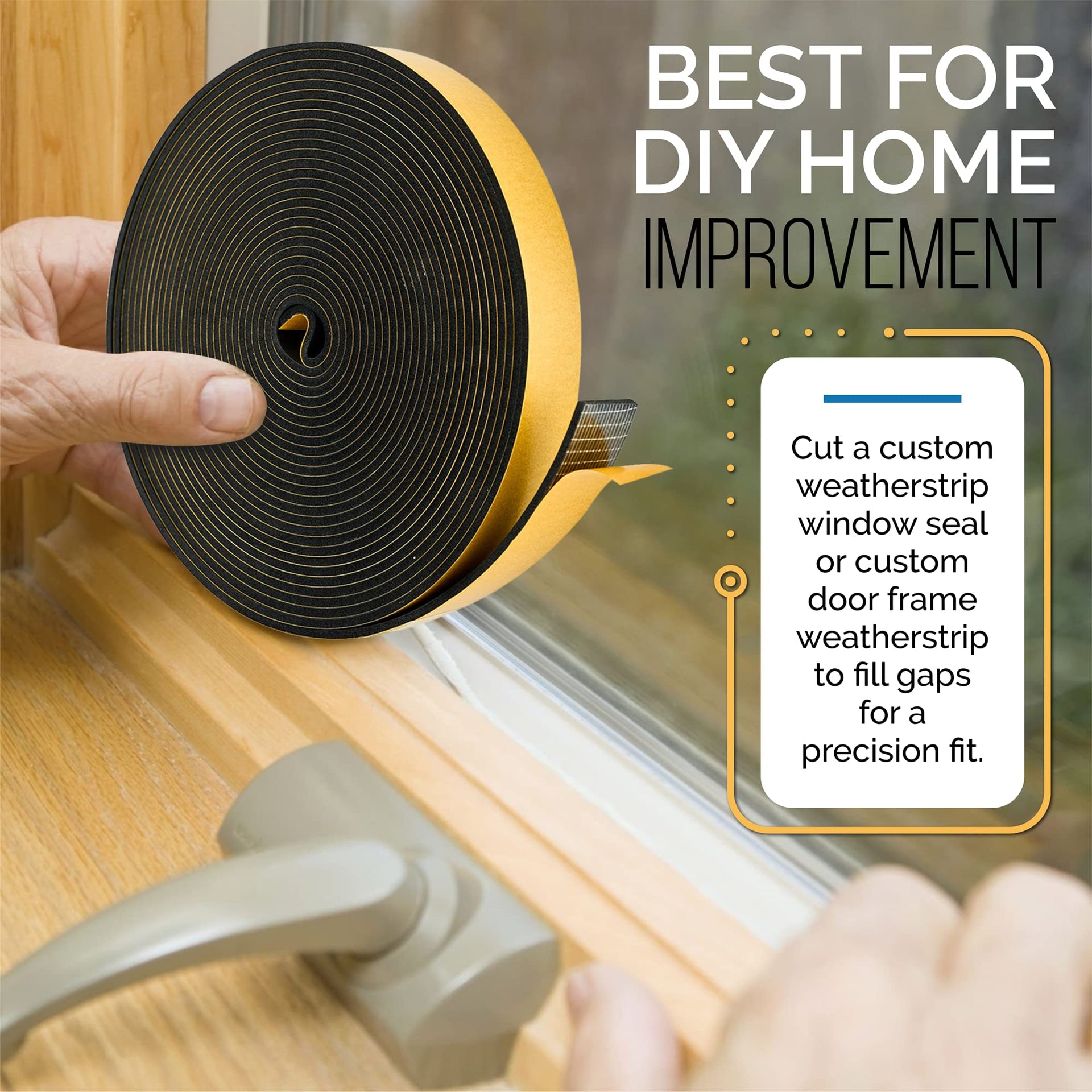 High Density Foam Weather Stripping Door Seal Strip Insulation Tape Roll for Insulating Door Frame (50 Foot)
