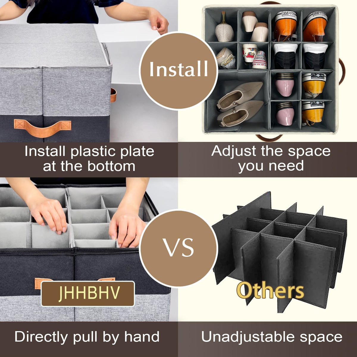 1 Pack Shoe Organizer for Closet with Adjustable Divider Shoe Storage Box