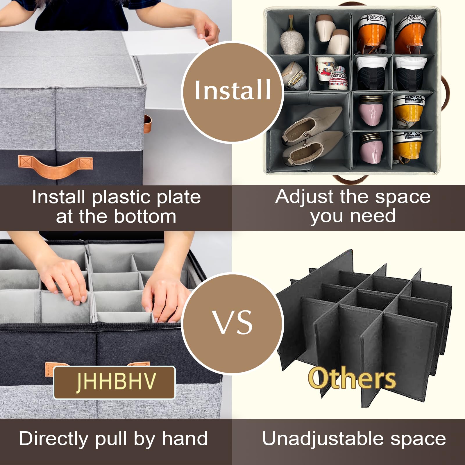 2 Pack Shoe Organizer for Closet with Adjustable Divider Shoe Storage Box (2 Count)