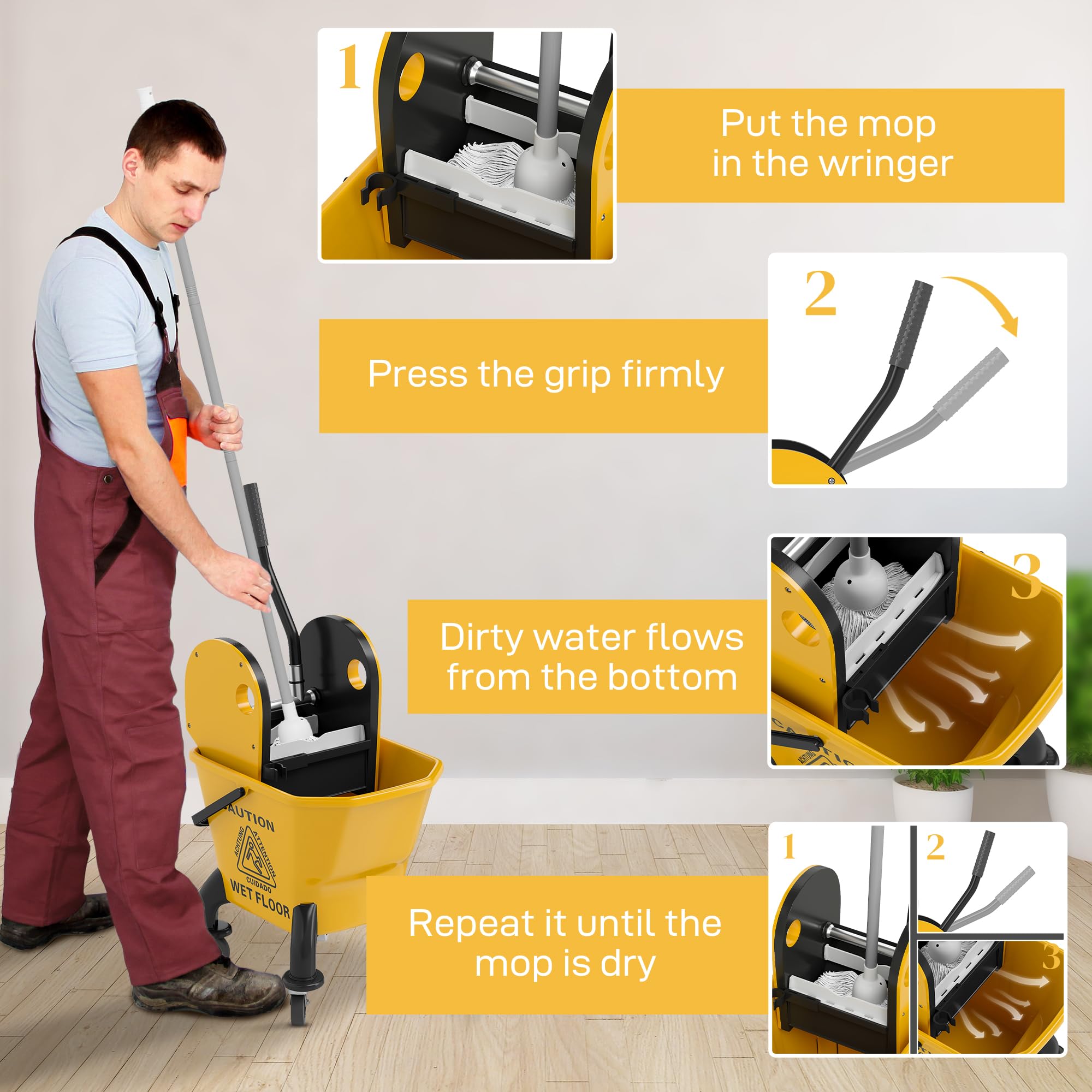 Mop Bucket with Wringer on Wheels