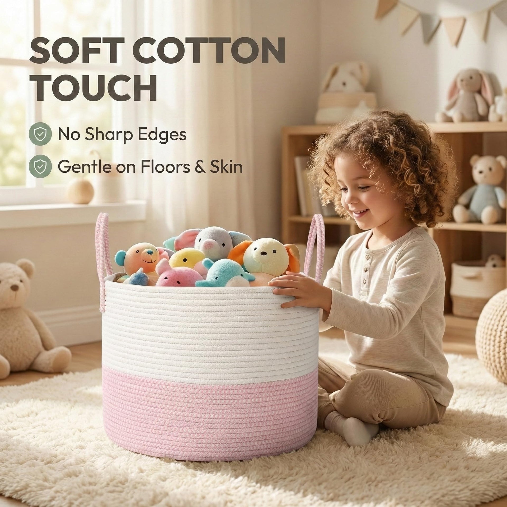 65L Extra Large Machine Washable Cotton Rope Blanket Basket