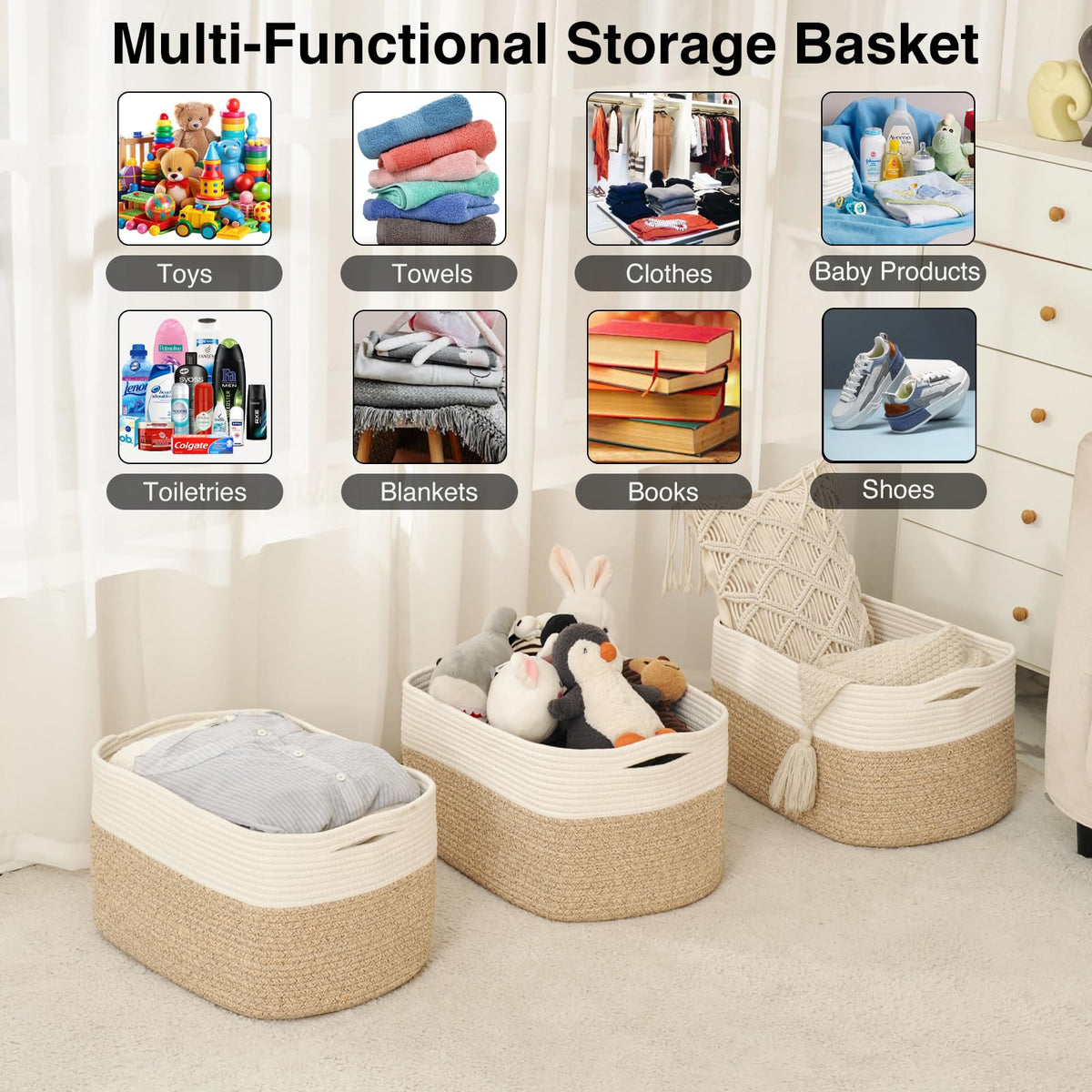 Large Storage Baskets for Organizing Shelves (3 Count)