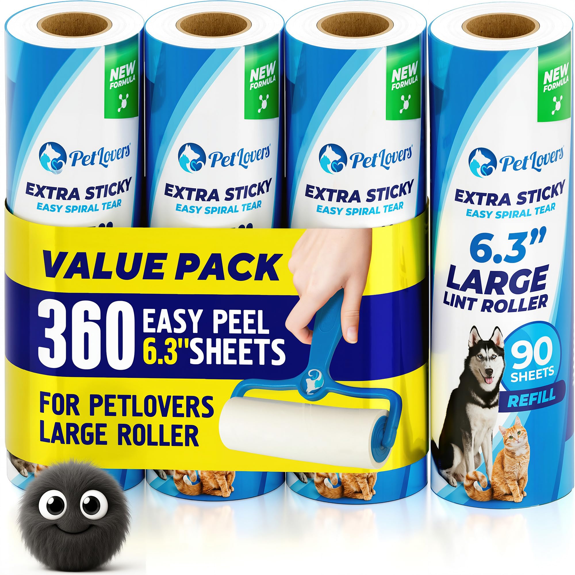 6.3" Extra Sticky Lint Roller 4 Pack of Large Refills Only (360 Count)