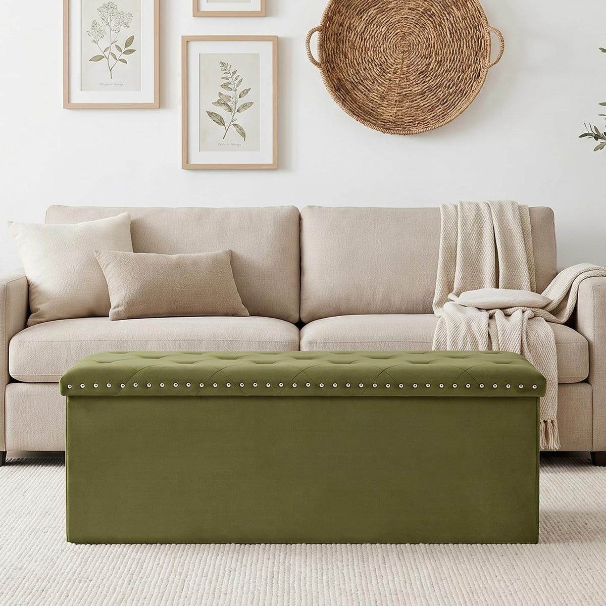 Velvet Storage Ottoman Bench