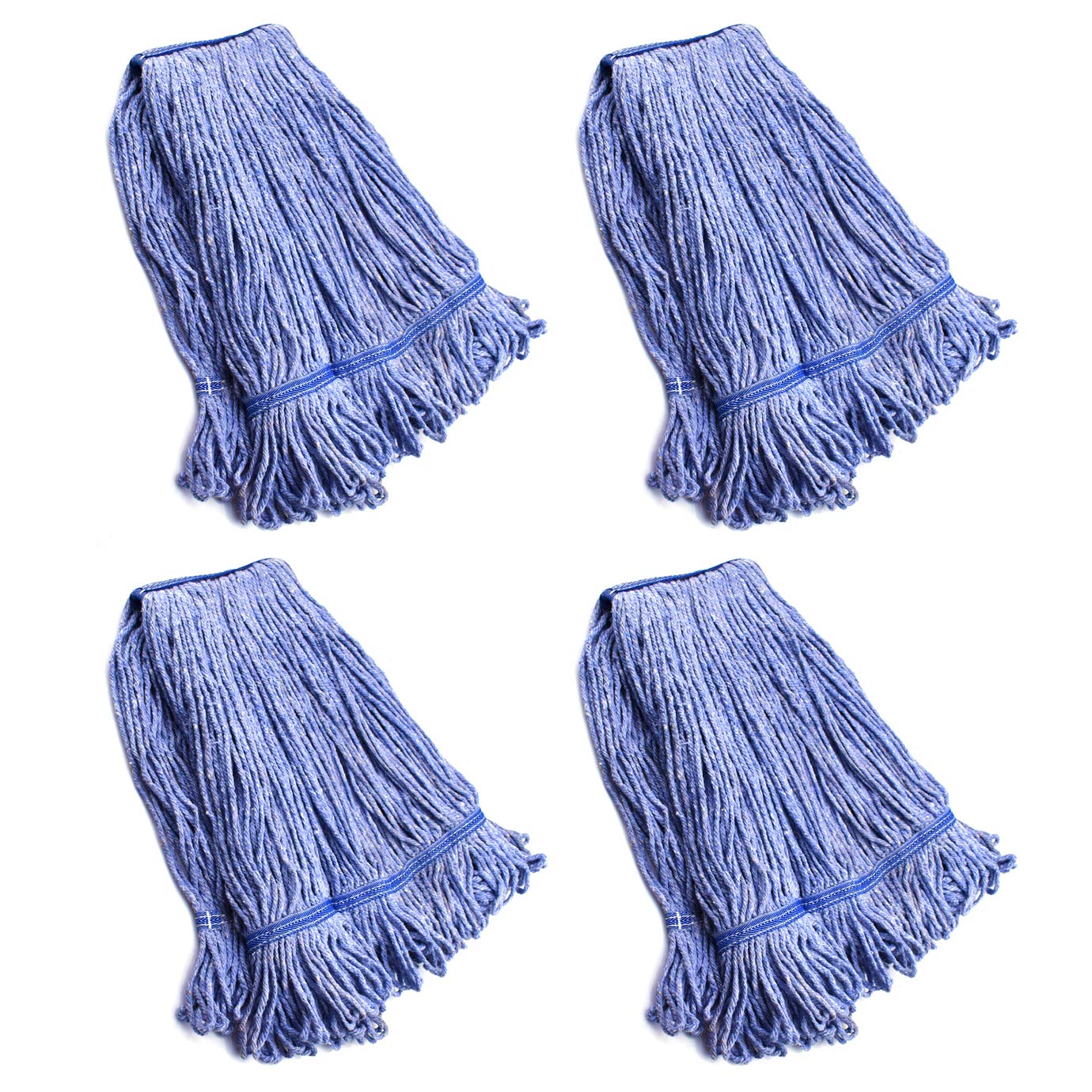 String Mop Heads Replacement Heavy Duty Commercial Grade Blue Cotton Looped End Wet Industrial Cleaning Mop Head Refills (4 Count) - ModHome Supplies
