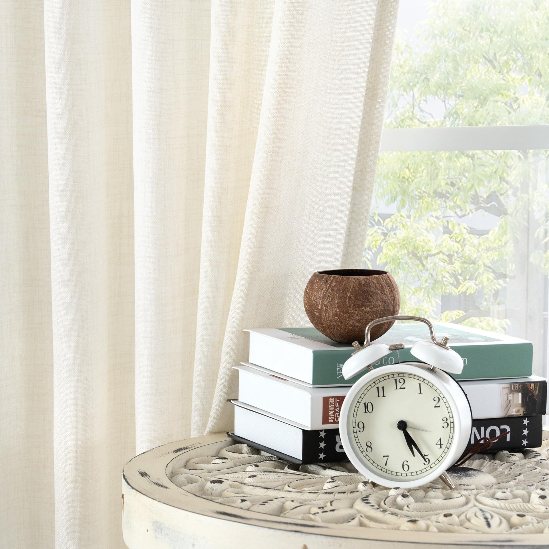 Ivory Linen Curtains 108 Inch Length for Living Room (2 Count)