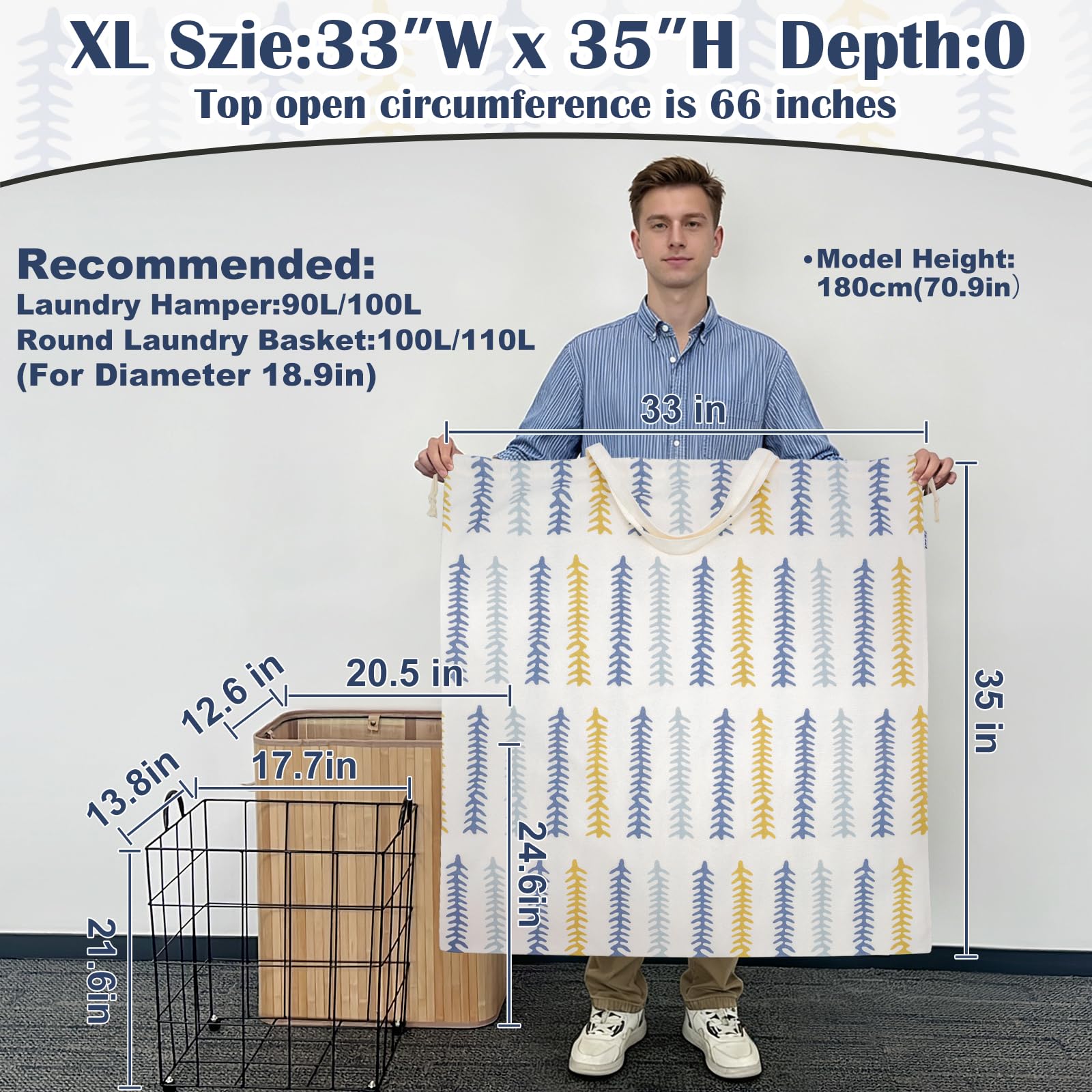 Thick Canvas Laundry Bag with Handles & Drawstring