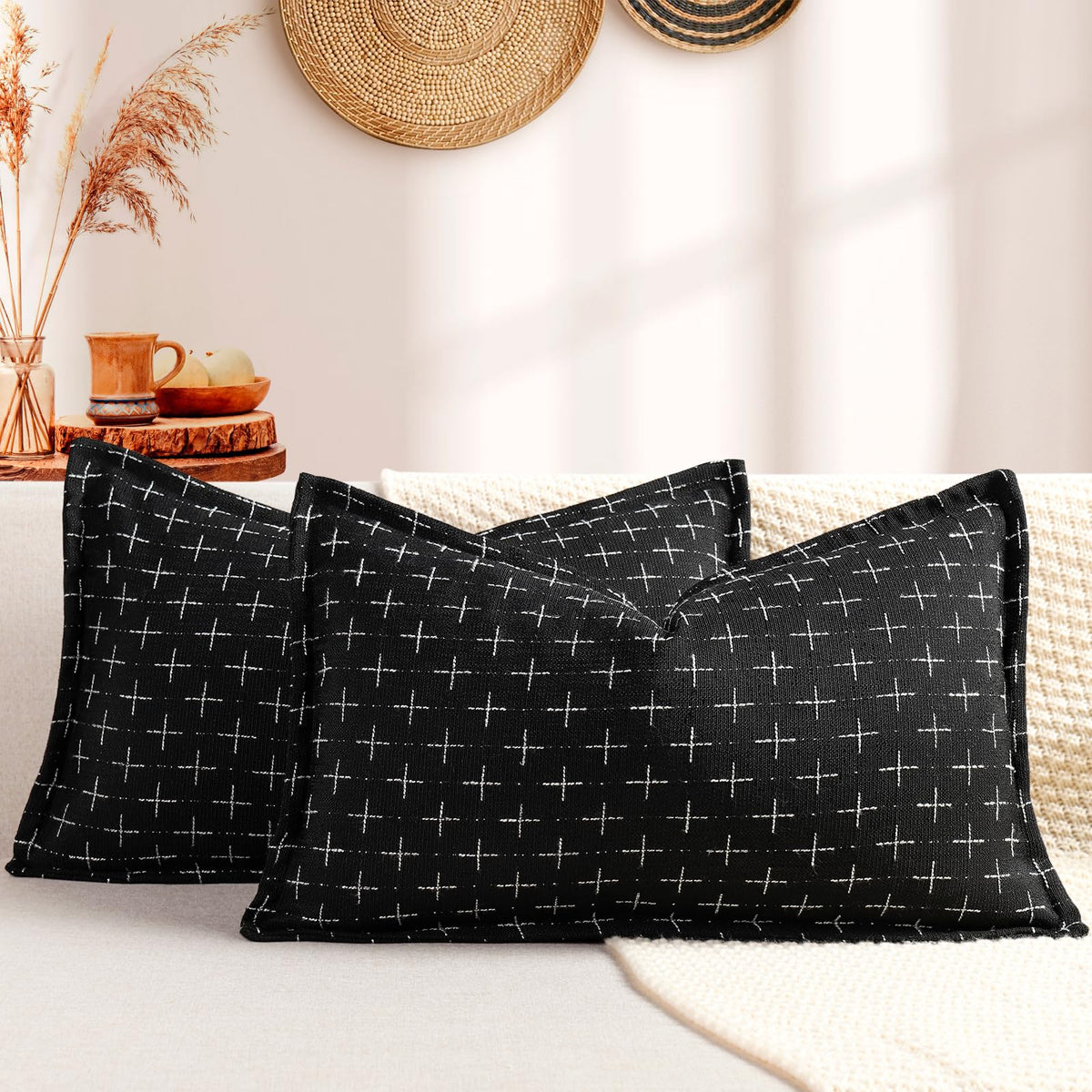 12x20 Pillow Covers Set of 2 Soft Polyester Textured Pillow Covers with Stylish Flange Edge Cozy Farmhouse Throw Pillows for Couch Bed Sofa Living Room (2 Count)
