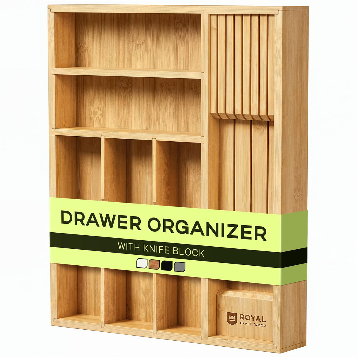 Drawer Organizer with Knife Block for Kitchen Organization