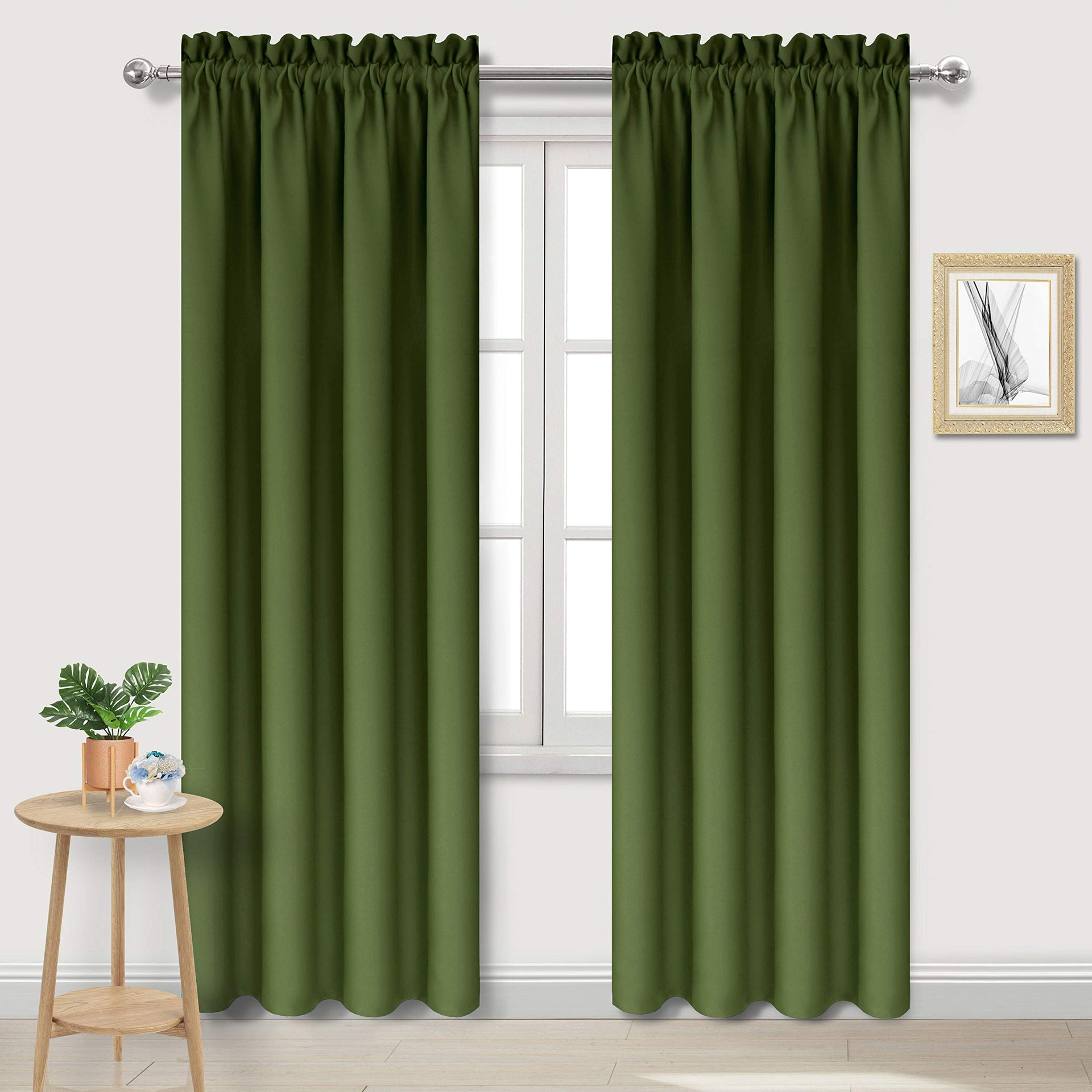 Blackout Curtains for Bedroom 38 x 84 Inch Long Olive Green 2 Panels (2 Count)