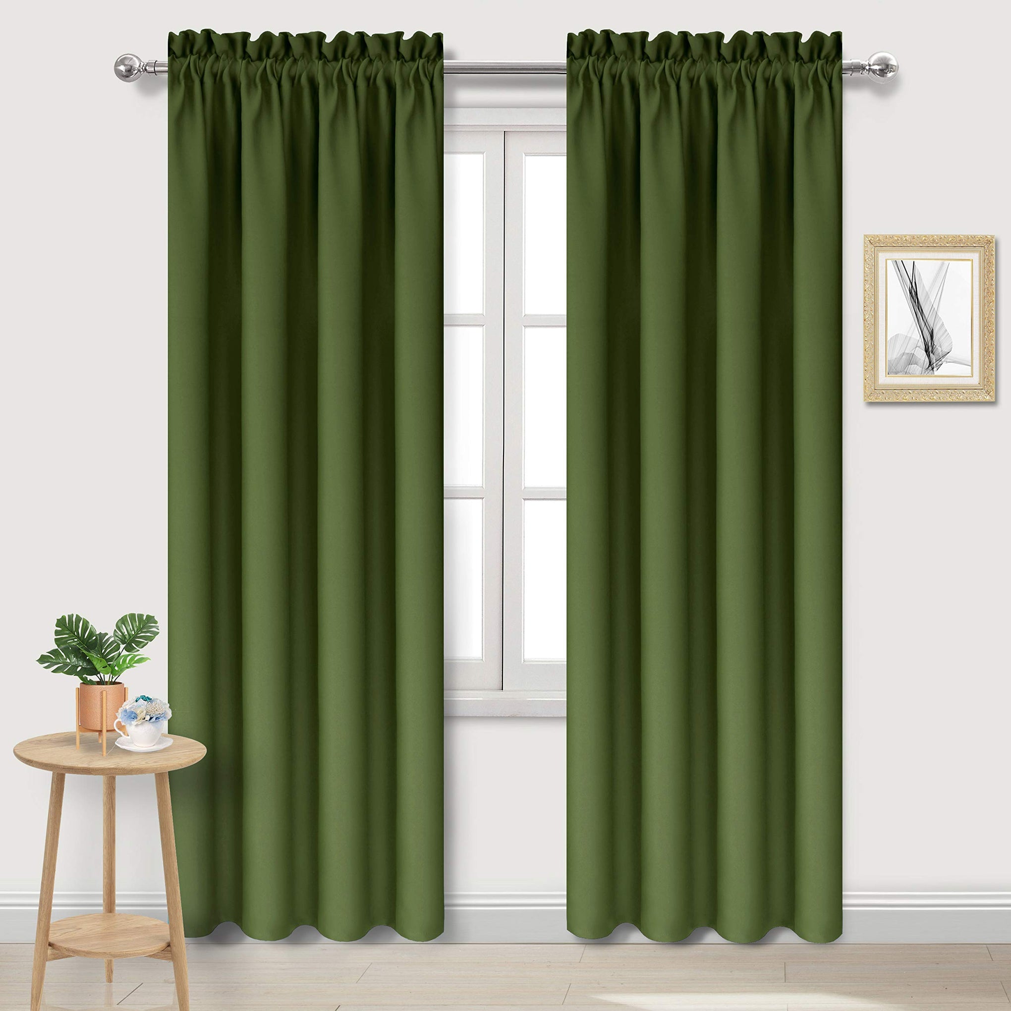 Blackout Curtains for Bedroom 38 x 84 Inch Long Olive Green 2 Panels (2 Count)