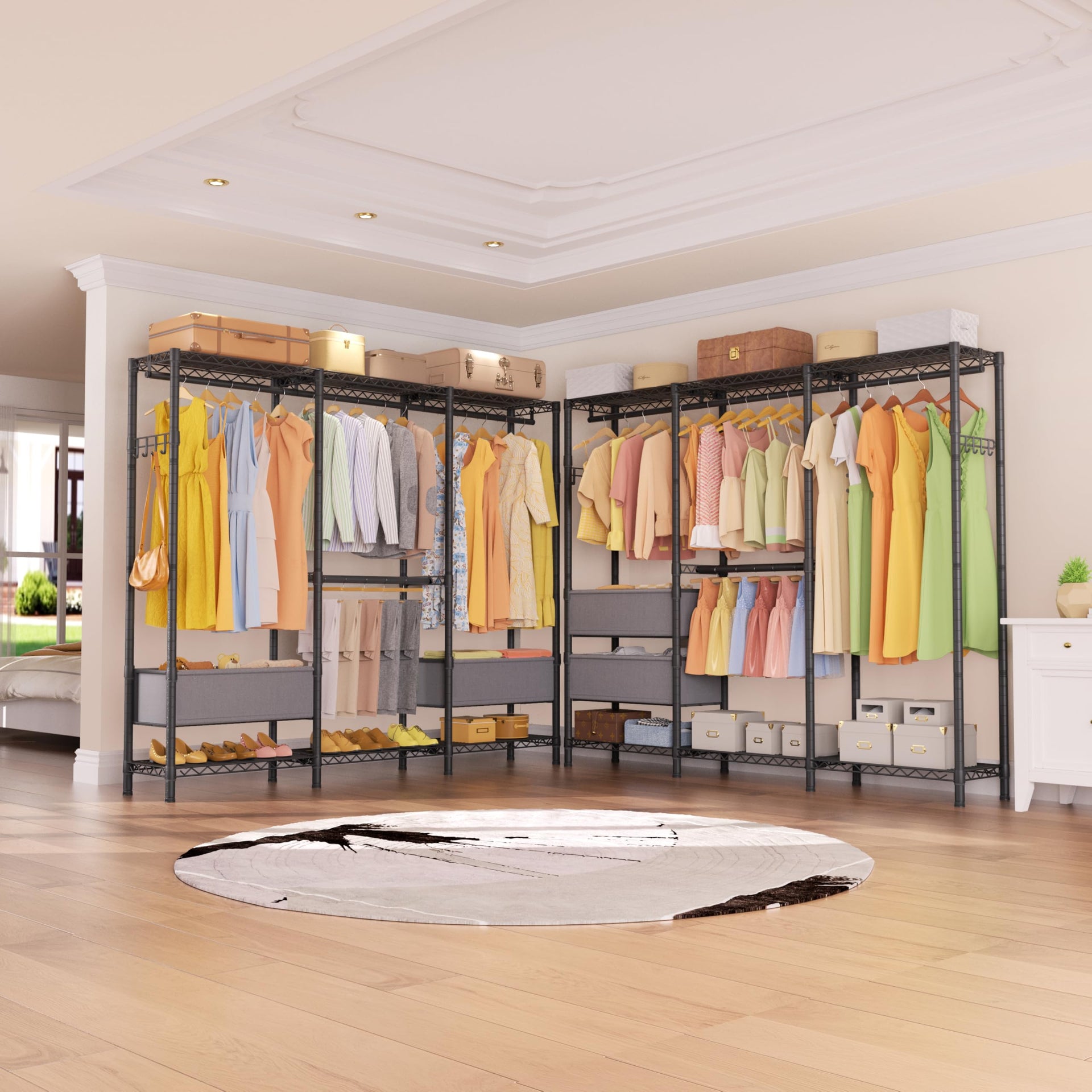 Heavy Duty Clothes Rack Metal Wardrobe with Adjustable Wire Shelves