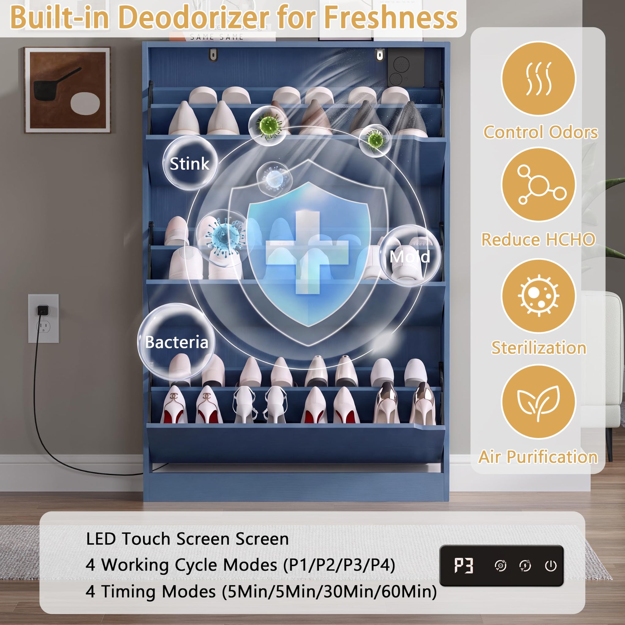 Shoe Cabinet with Odor Control and Back Panels