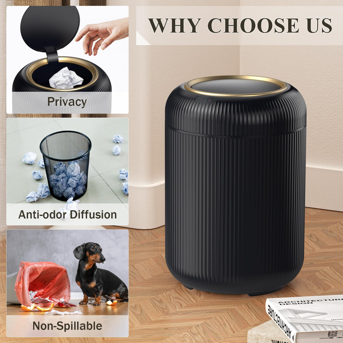 Motion Sensor Bathroom Trash Can with Lid