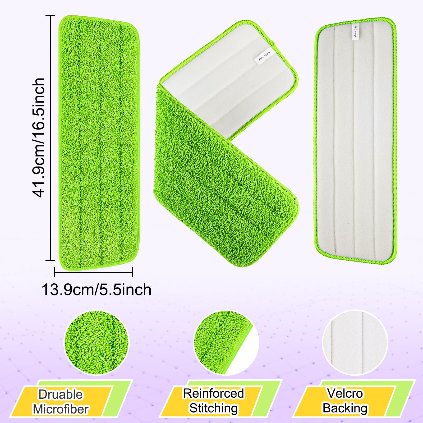16.5 inch Reusable Mop Pads Microfiber Spray Mop Replacement Heads for Wet (5 Count)