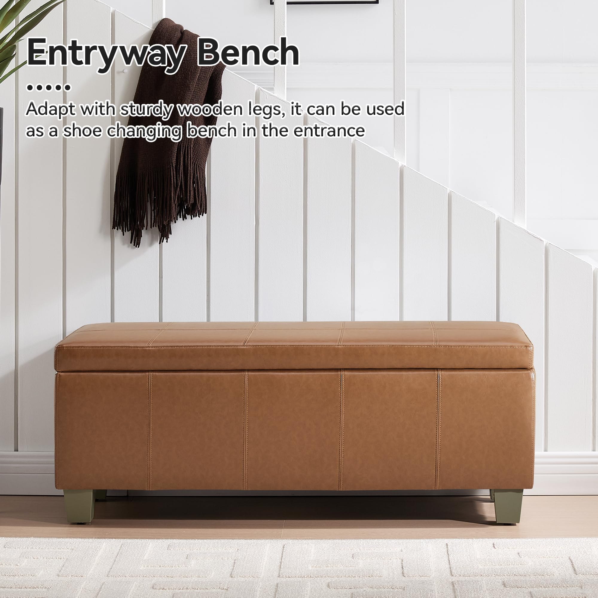 41" Faux Leather Storage Ottoman