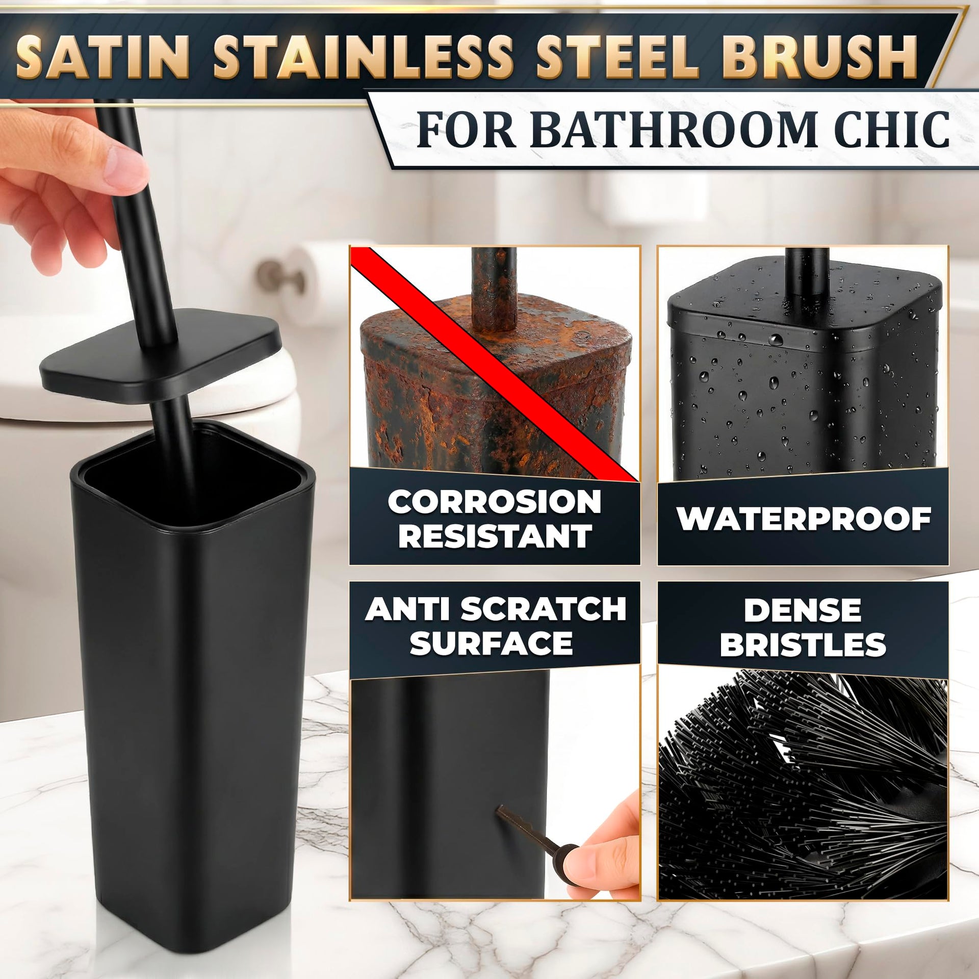 Black Toilet Brush and Holder Set for Modern Bathrooms
