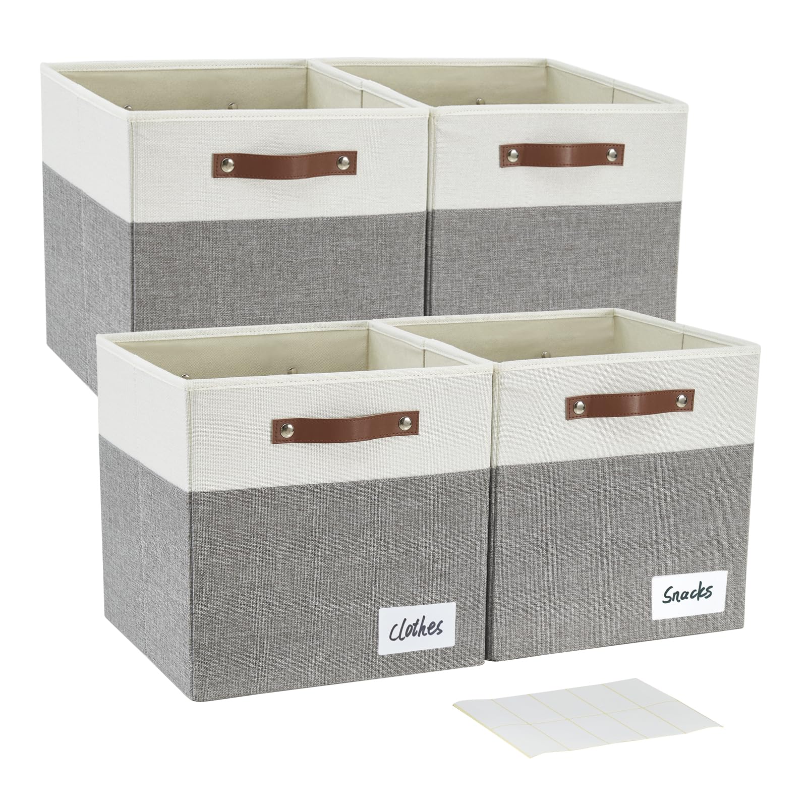 Collapsible Fabric Storage Cube Bins with 2 Reinforced PU Handles (4 Count)