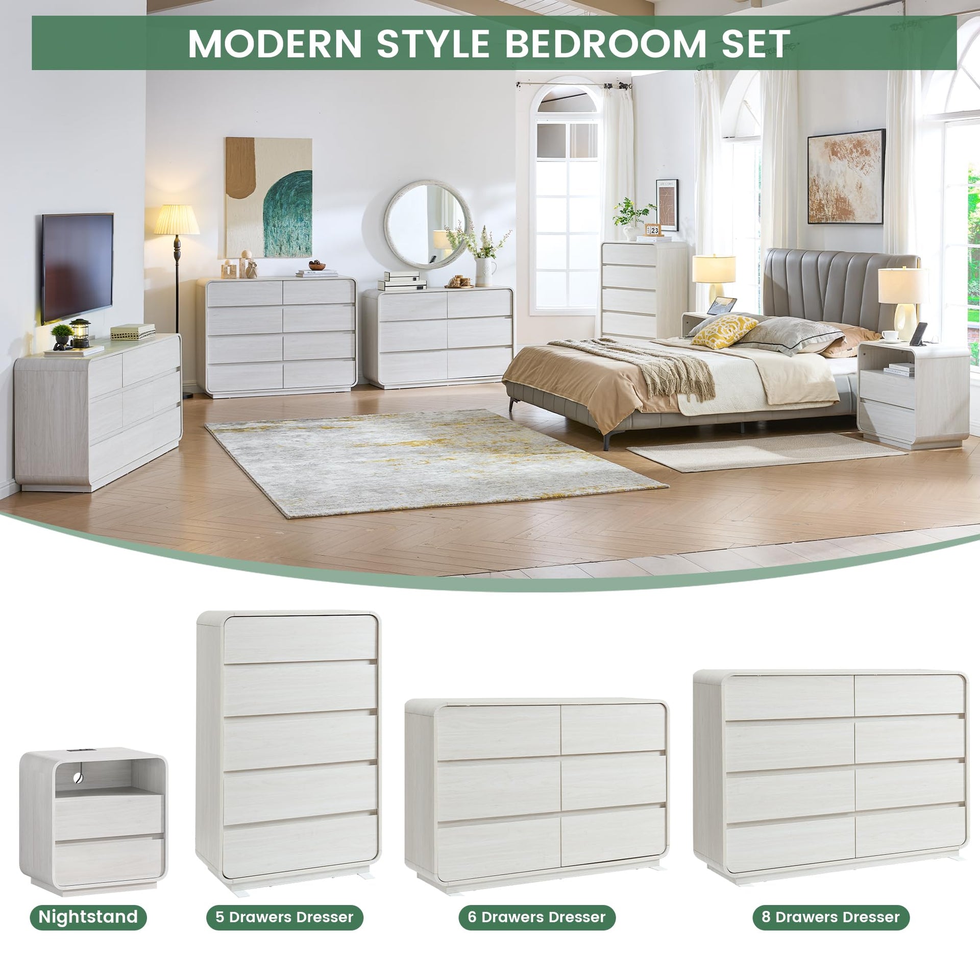 White 5 Drawers Dresser