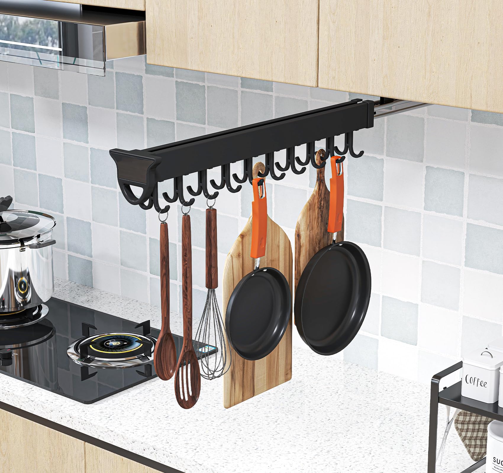 Pull out Mop and Broom Holder with 20 Sliding Hooks