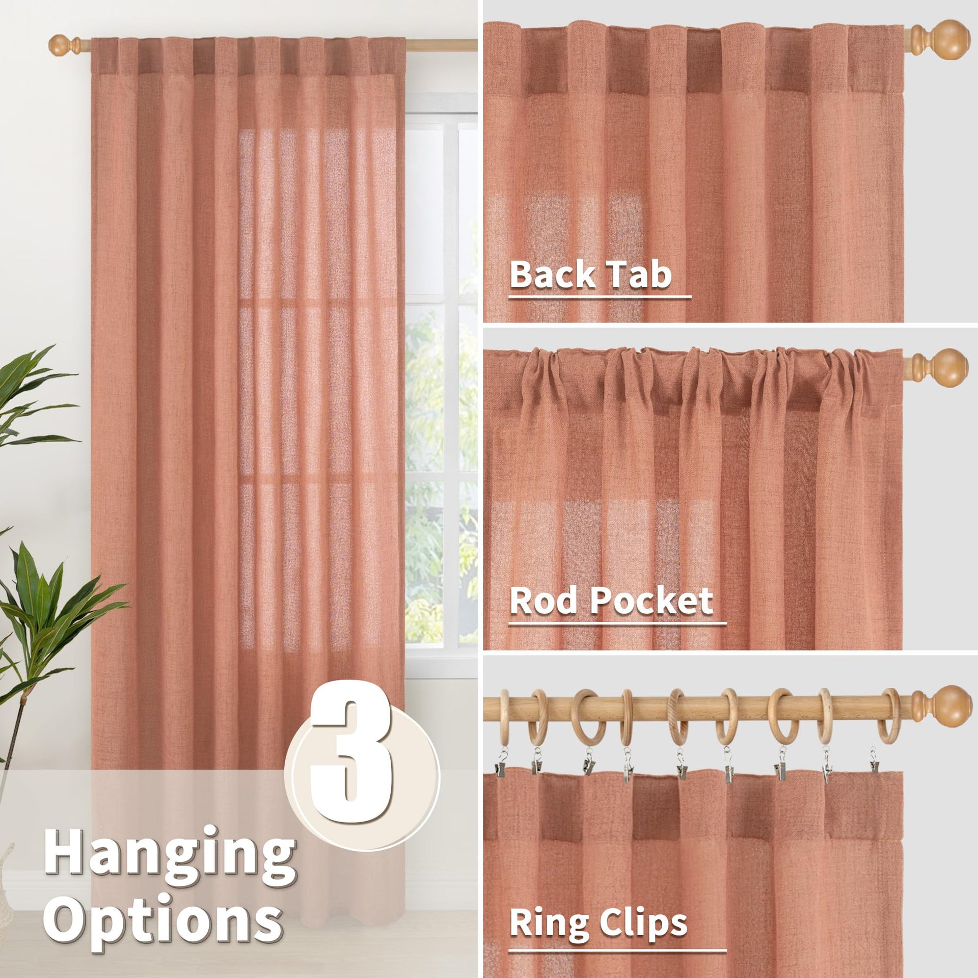 Terracotta Linen Curtains 84 Inch Length (2 Count)