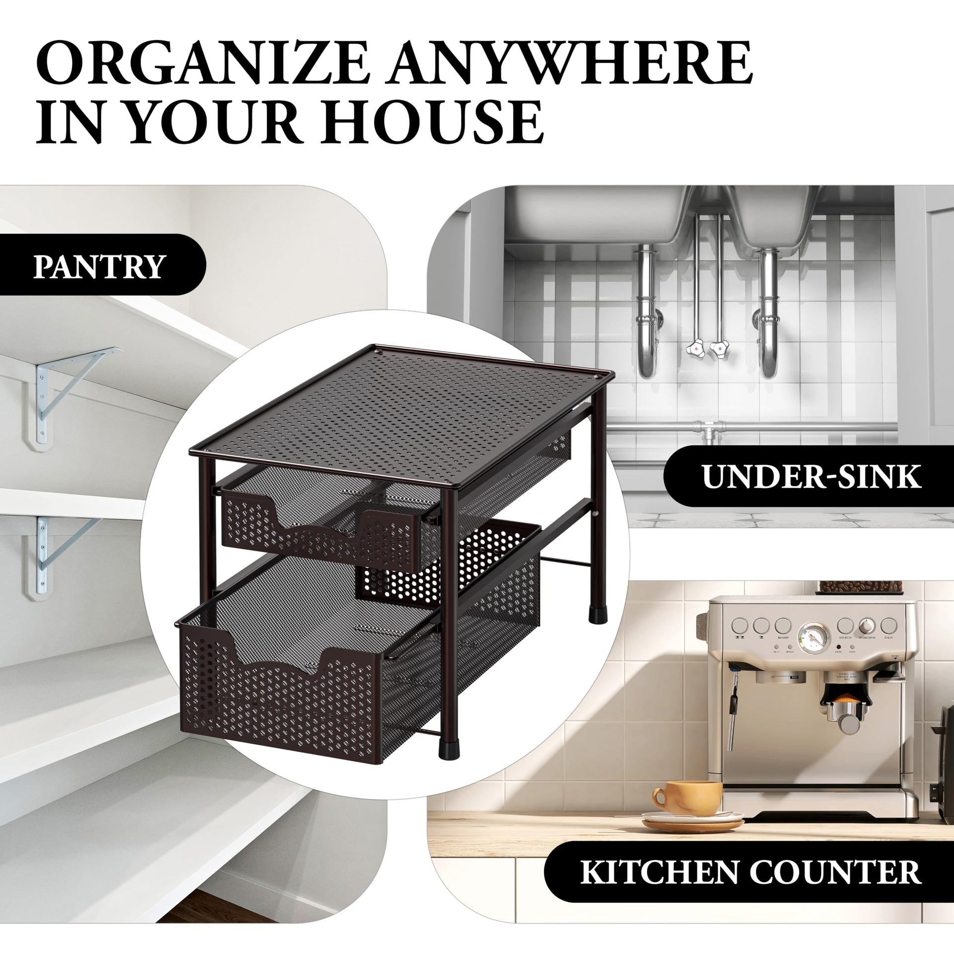 Stackable 2 Tier Sliding Basket Organizer Drawer