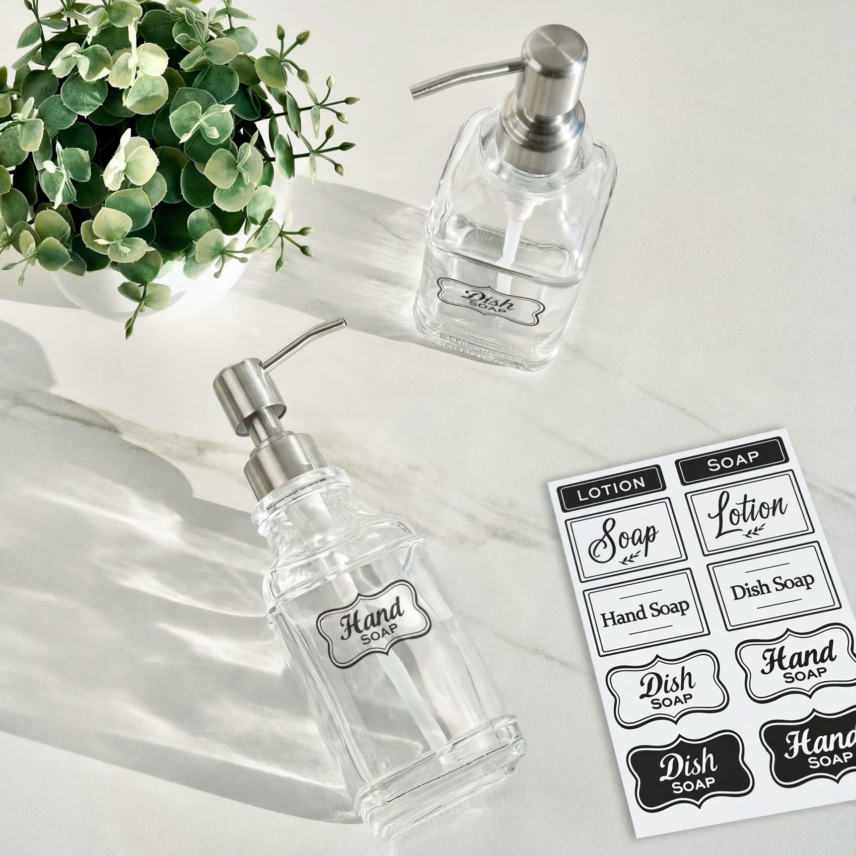 2Pack Hand&Dish Glass Soap Dispenser with Rust Proof Pump & Stickers (2 Count)