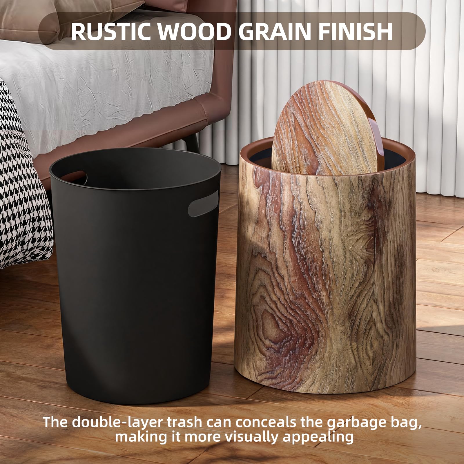 Wood Grain Plastic Trash Can Swing Top Lid (2 Count)