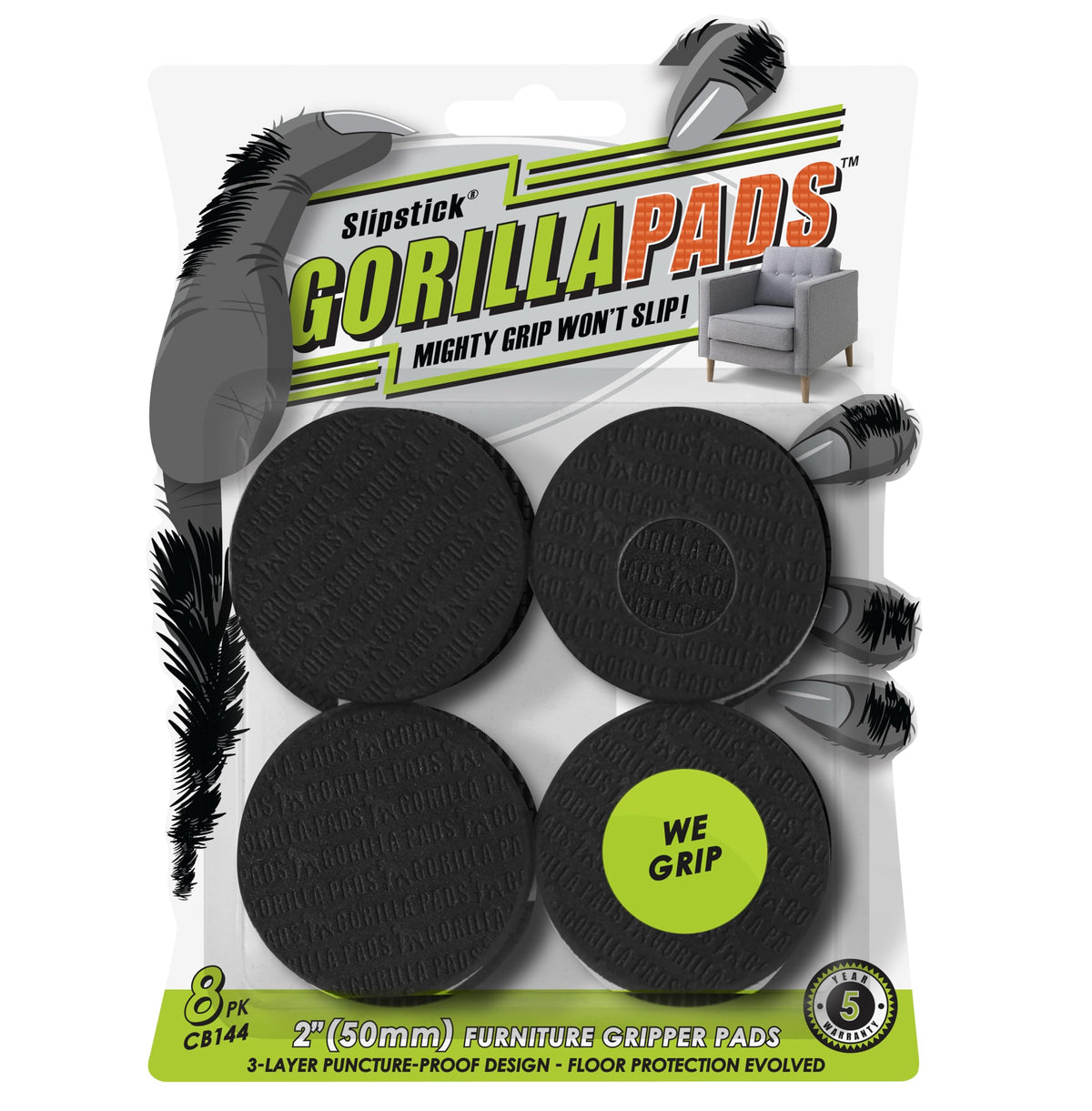 GorillaPads CB144 Non Slip Furniture Pads (8 Count)
